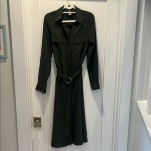 H&M Green Long Sleeve Notched Collar Shirt Dress
